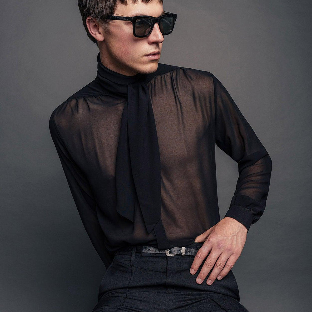sophia black Semi Sheer Chiffon Trench
