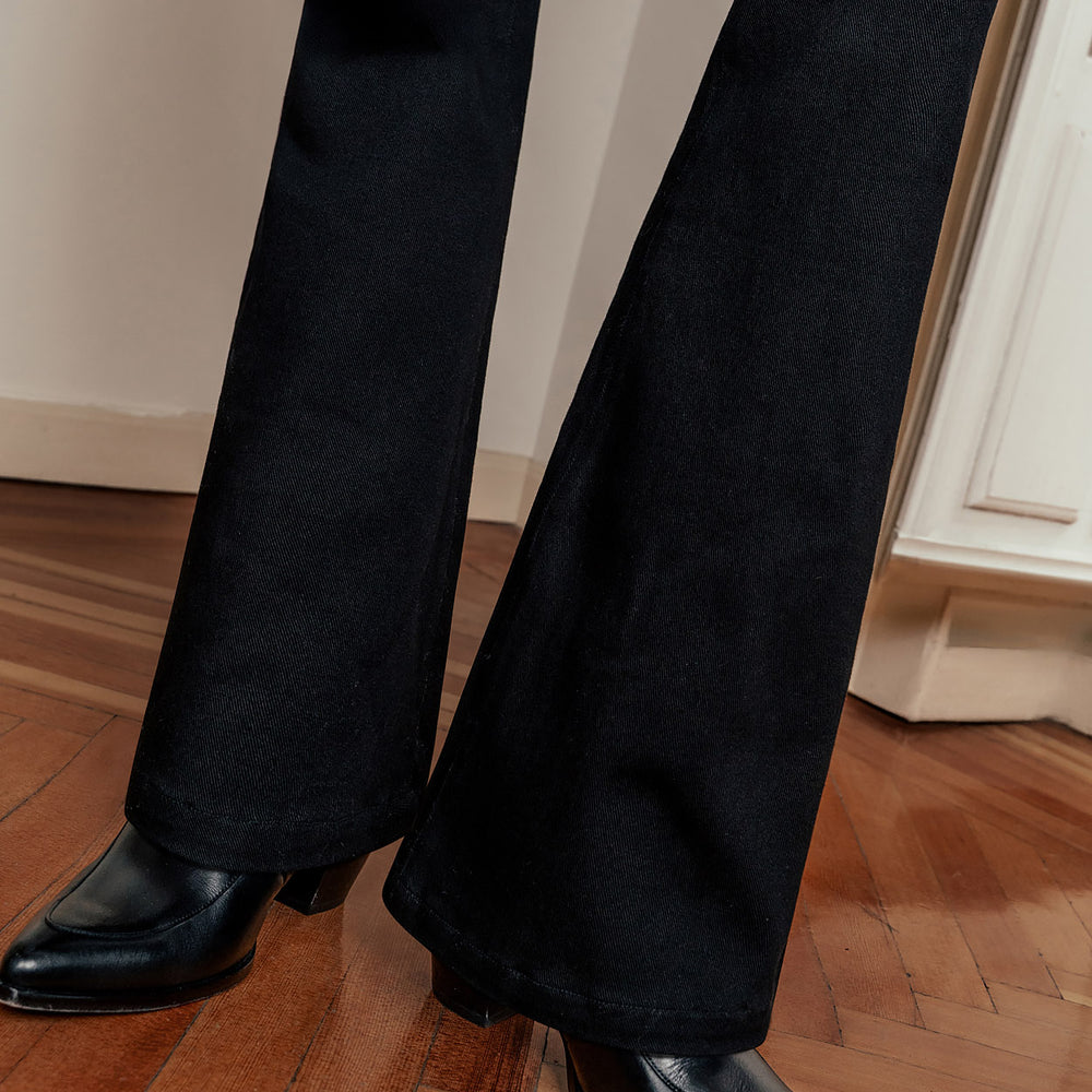 Women Black Front Slit Bell Bottom Jeans main image 0