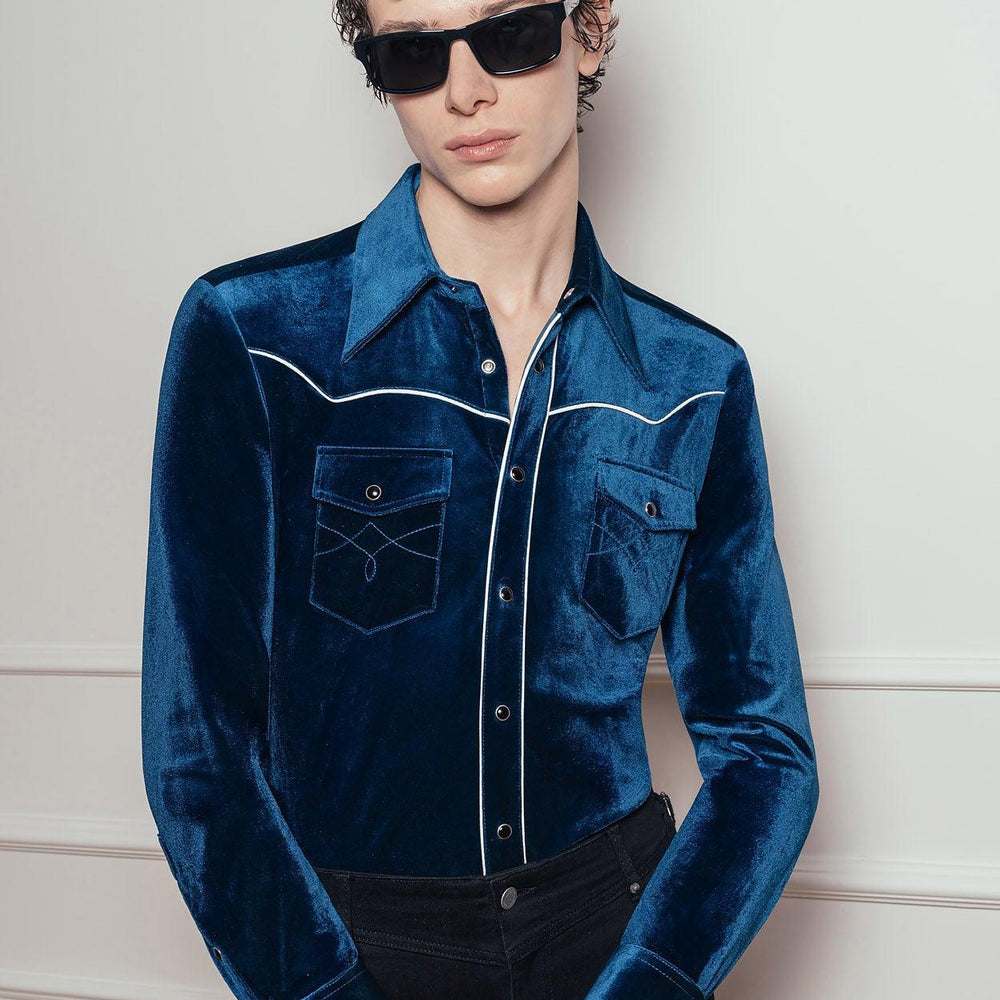blue velvet dress shirt Navy Tonal Stripe Velvet Shirt