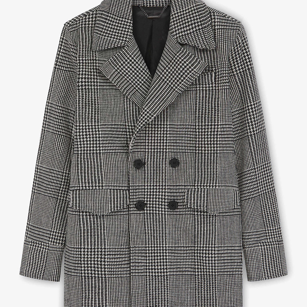 Dogtooth Check Double Breasted Wool Coat & Phix