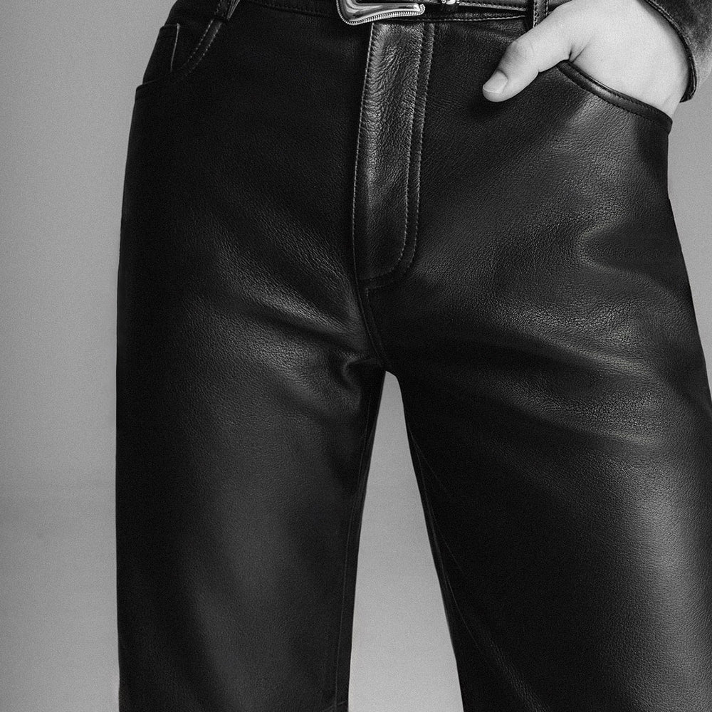 Leather Mid Rise Flared Trousers Phix leather-mid-rise-flared-trousers-phix