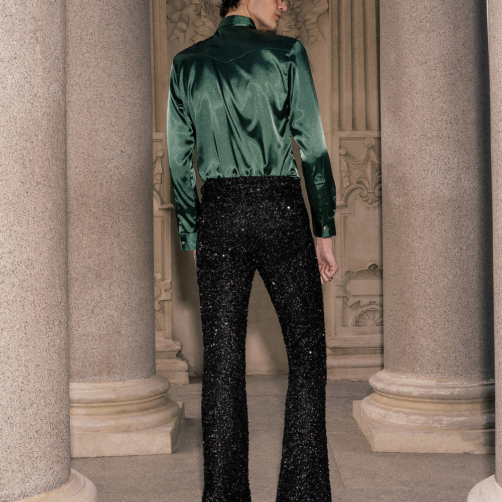 Sequins Flared Hw Pants Black