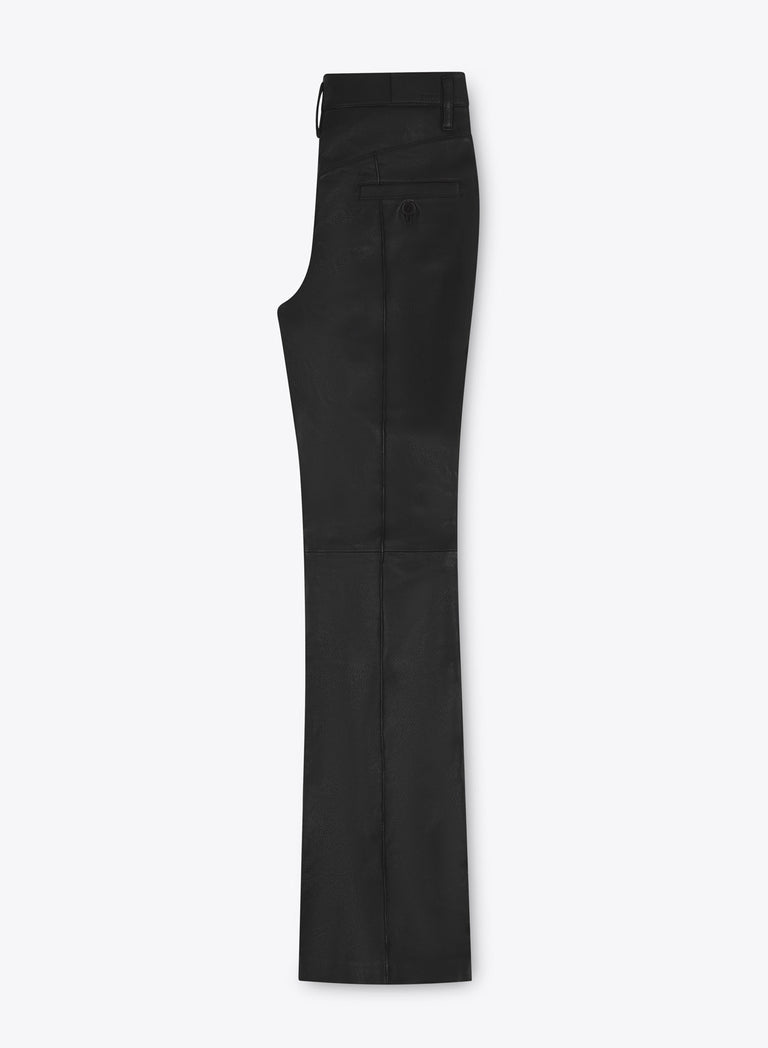 High Waisted Pin Tuck Slim Fit Flare Leather Trousers
