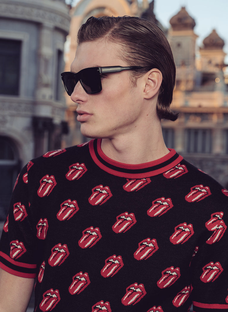 Phix X Rolling Stones Black Knitted Red Tongue Pattern Polo