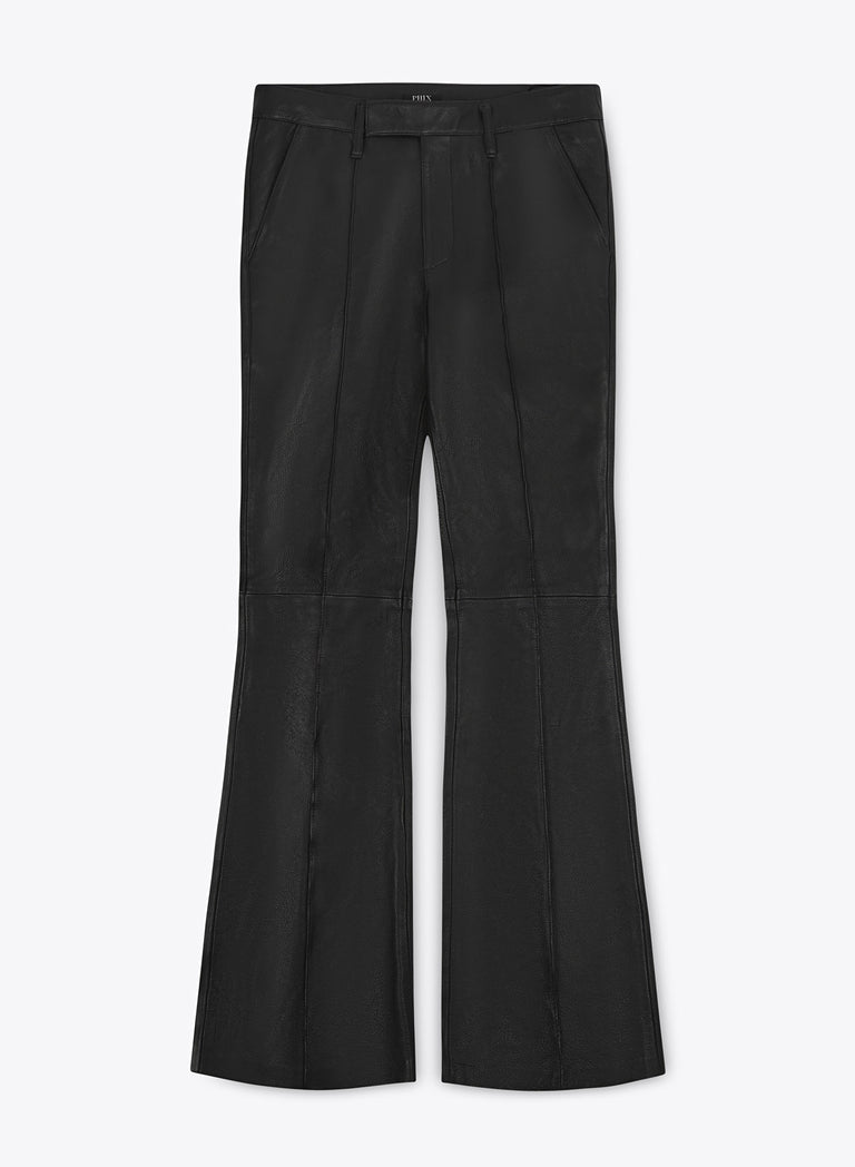High Waisted Pin Tuck Slim Fit Flare Leather Trousers