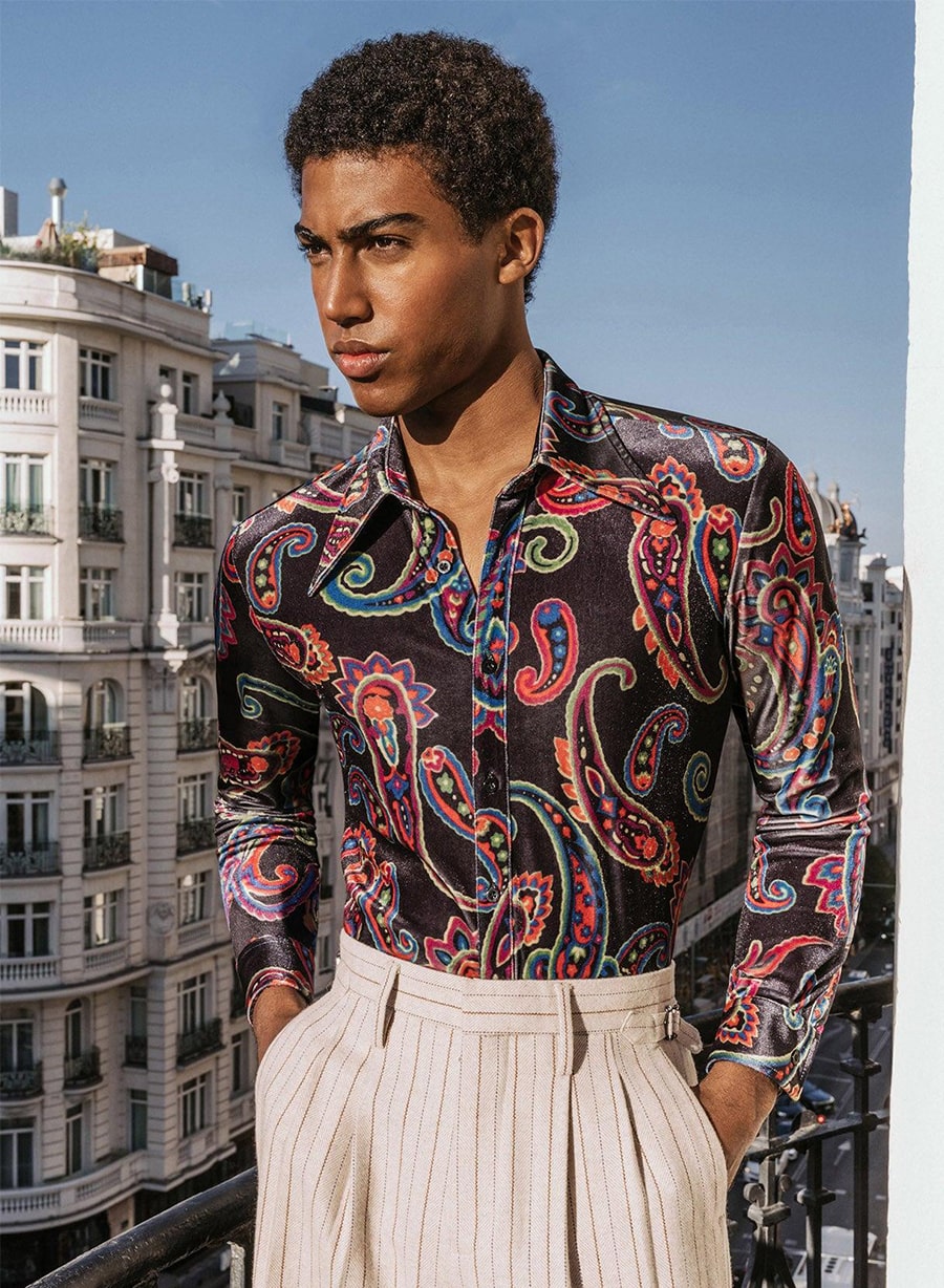 Black Velvet 70s Paisley Print Shirt