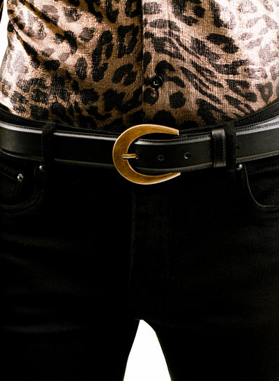 Crescent Antique Gold Buckle Leather Belt