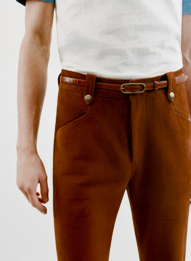 Brown Slim Leather Oval Buckle Belt