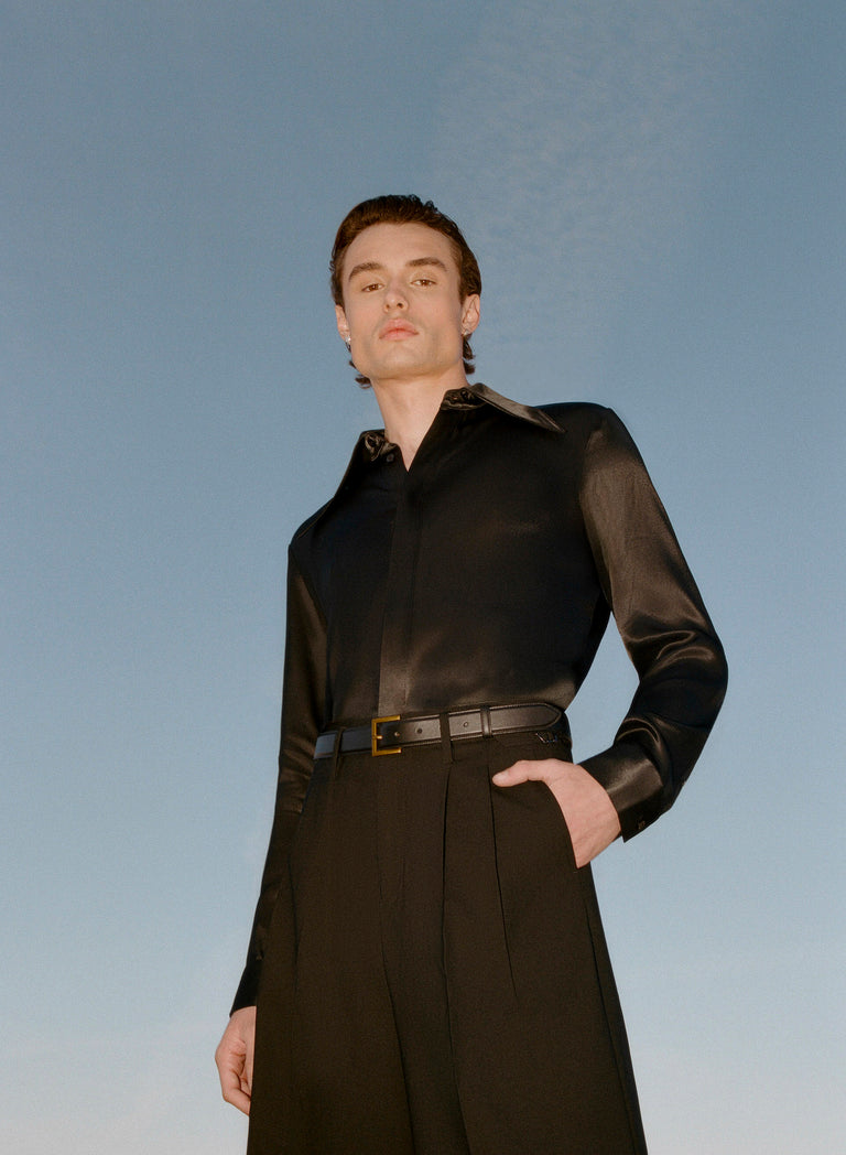 Black Leather Square Gold Buckle Belt