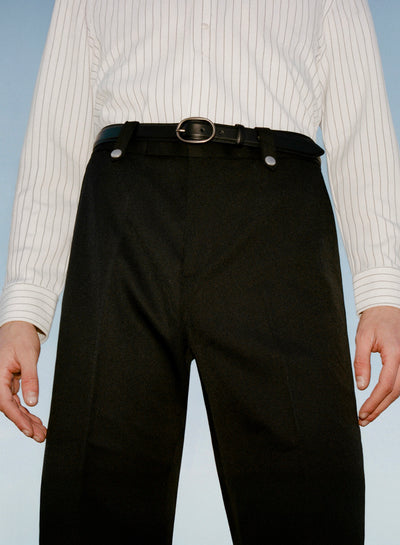 Black Leather Round Silver Buckle Belt
