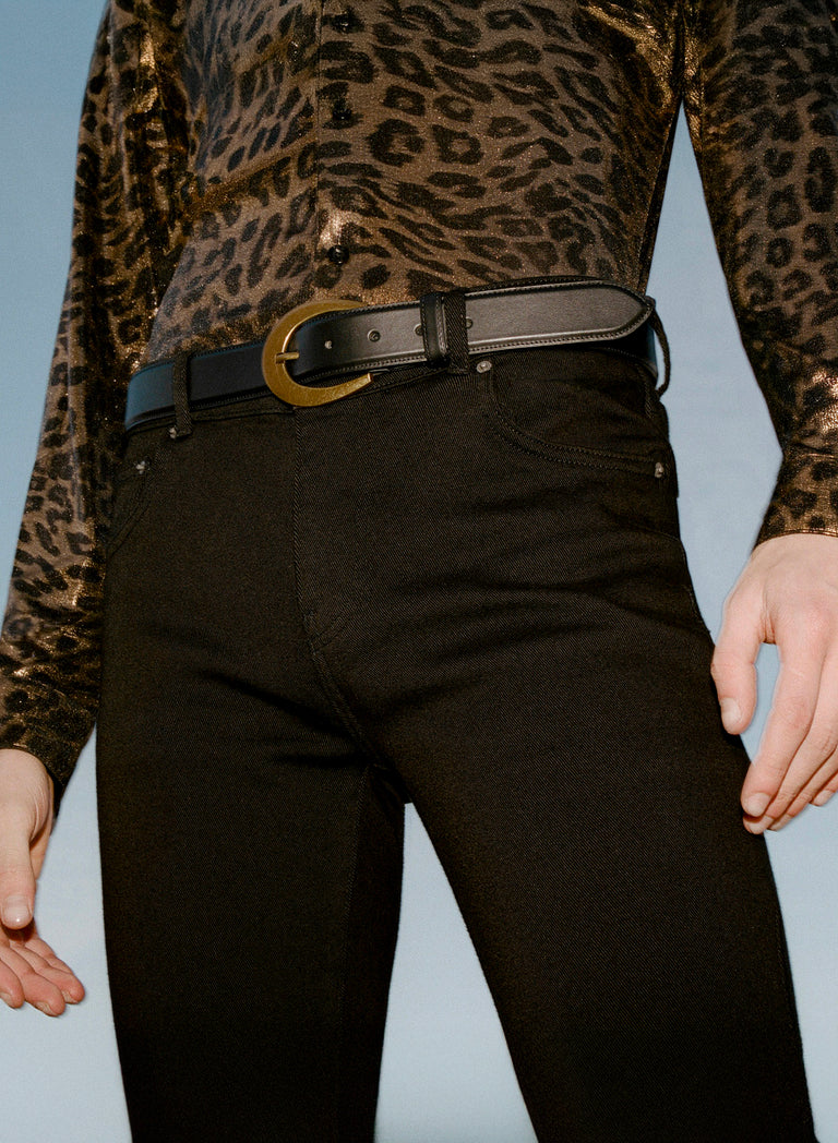 Crescent Antique Gold Buckle Leather Belt