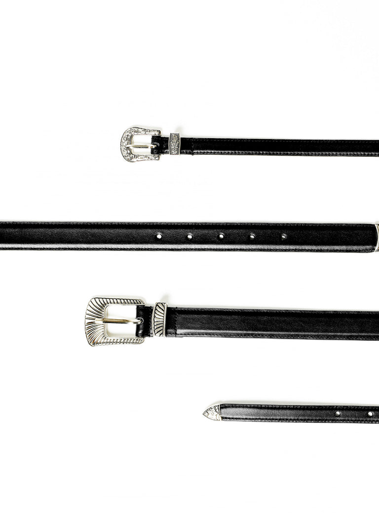Black Leather Western Buckle Belt