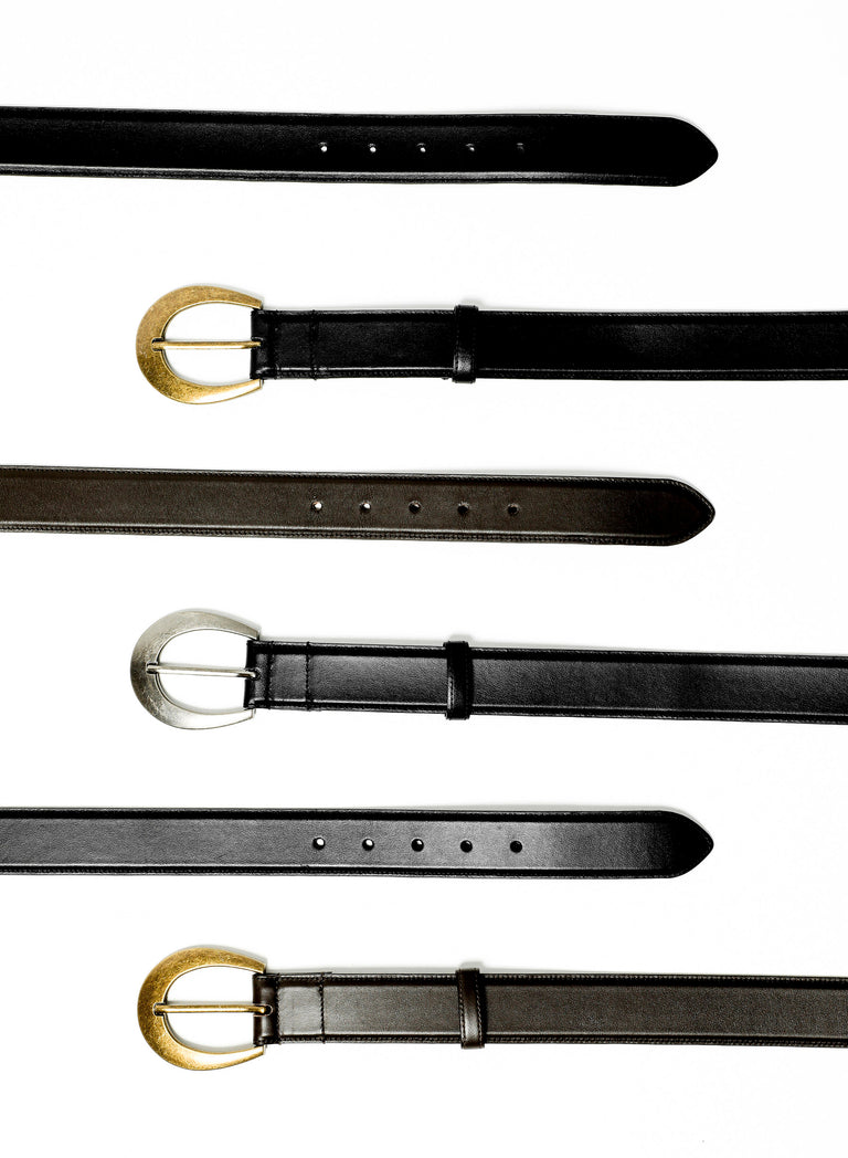 Black Crescent Silver Buckle Leather Belt