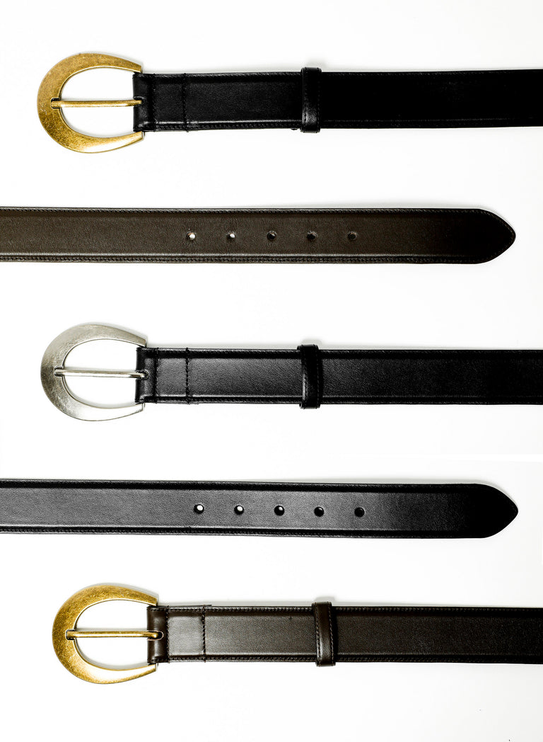 Brown Crescent Silver Buckle Leather Belt