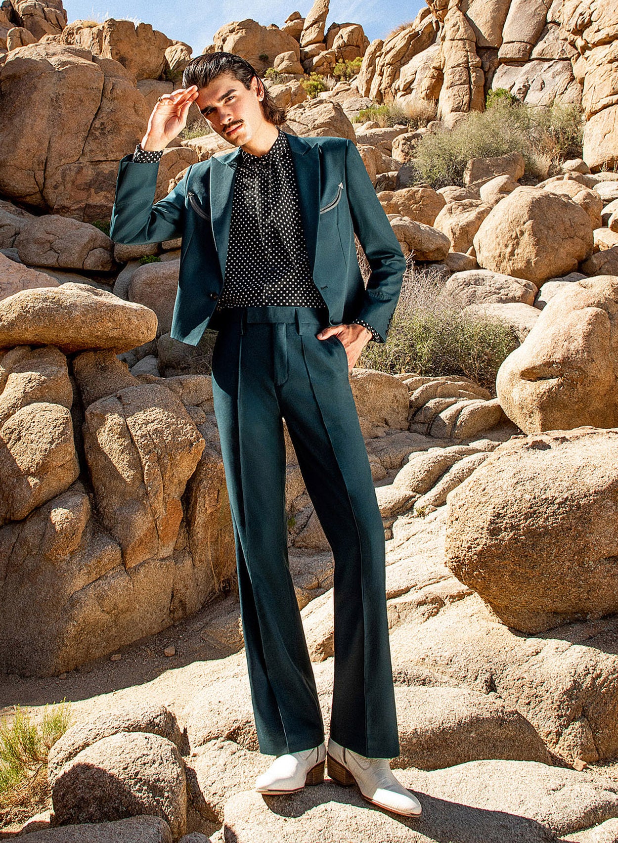 Dark Green Pin Tuck High Waisted Flared Trouser