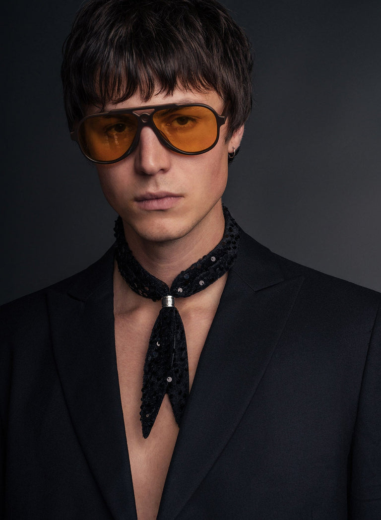 Black Sequin Ring Tie Neck Scarf