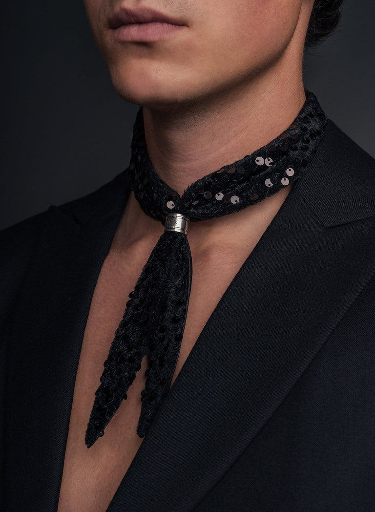 Black Sequin Ring Tie Neck Scarf