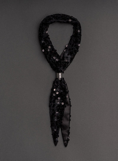Black Sequin Ring Tie Neck Scarf