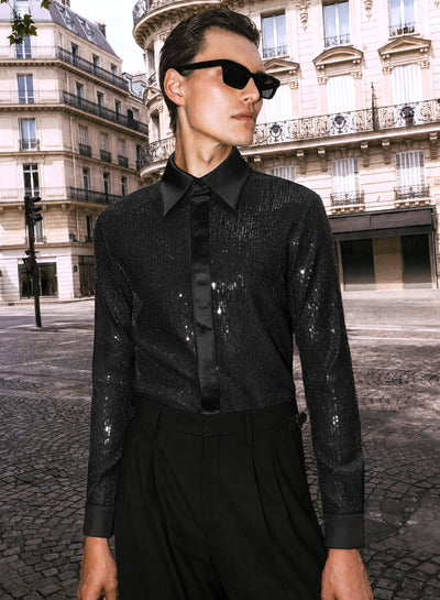 Black Sequin Embellished Shirt