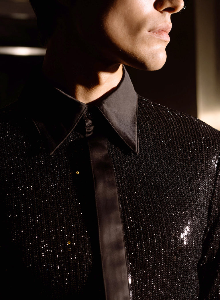 Black Sequin Embellished Shirt