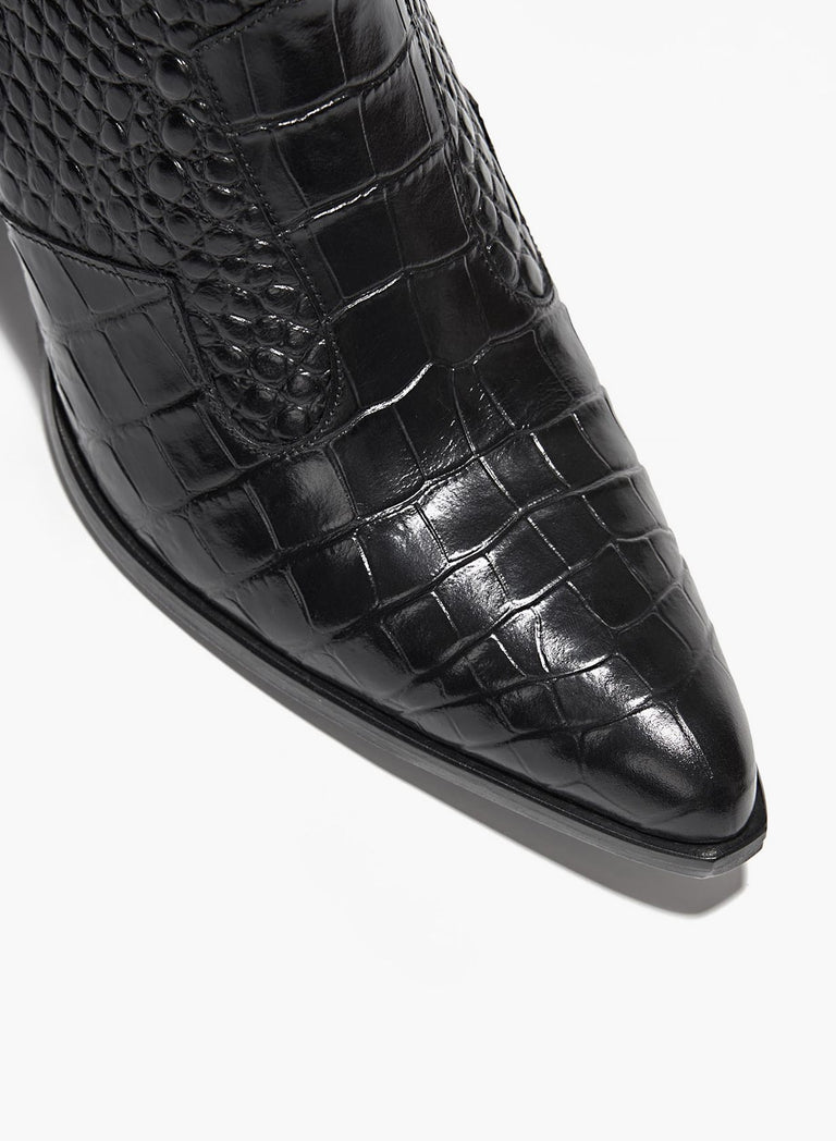 Angie Black Croc Effect 60MM Leather Boot