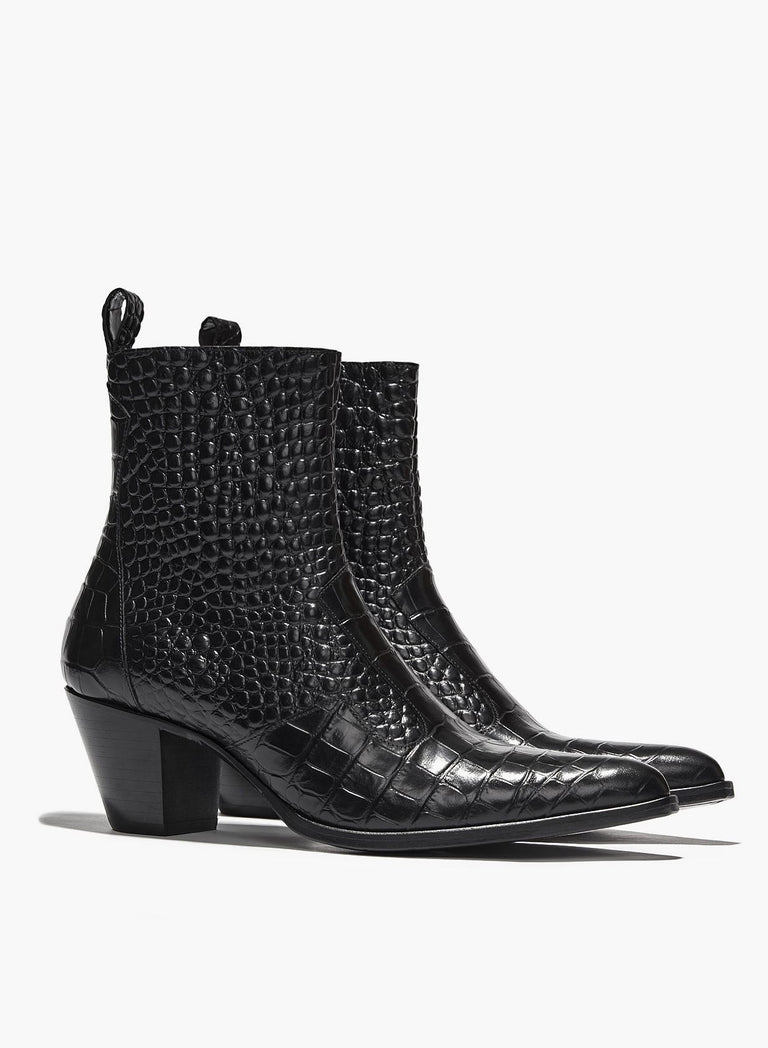 Angie Black Croc Effect 60MM Leather Boot