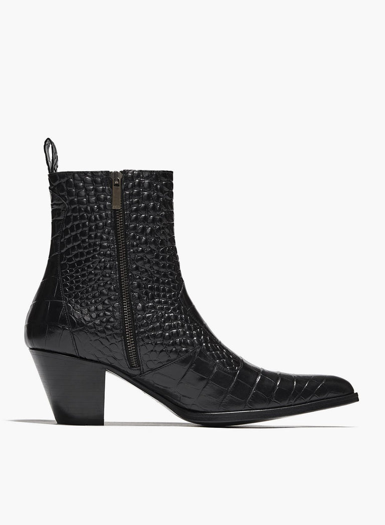 Angie Black Croc Effect 60MM Leather Boot