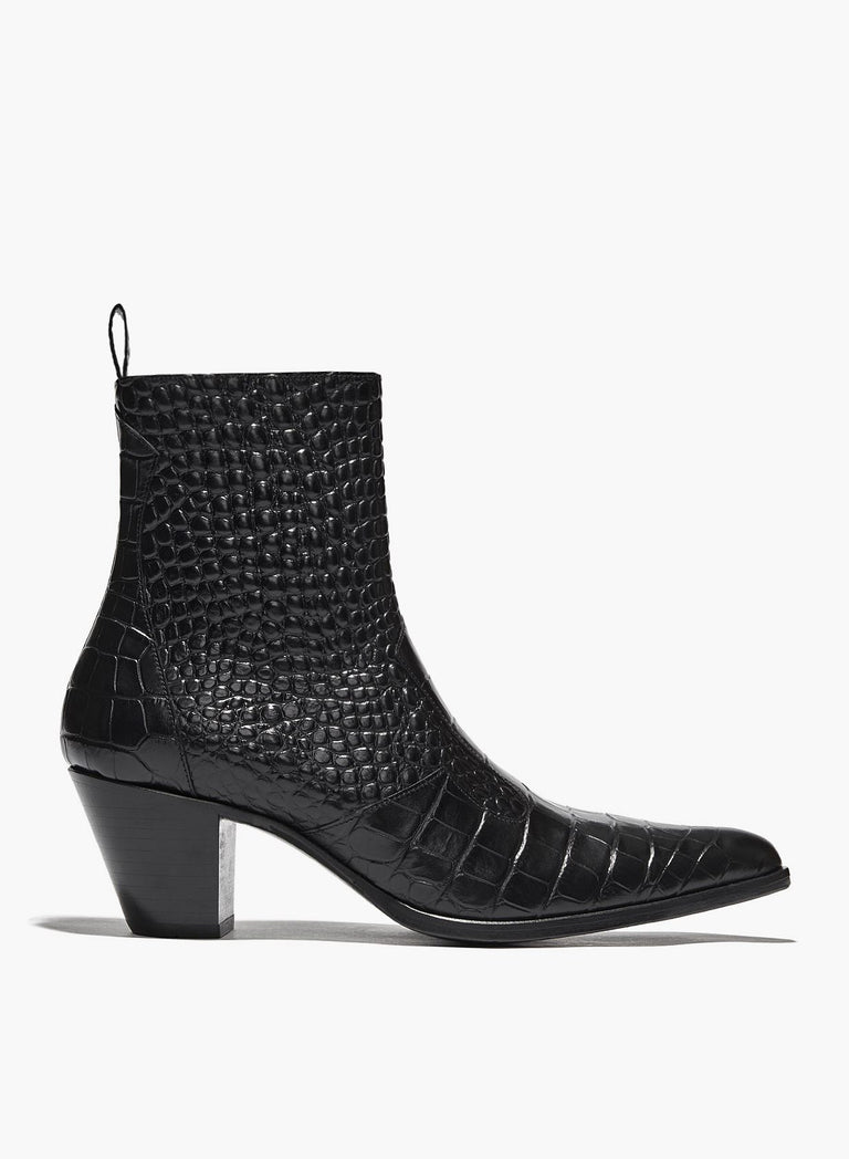 Angie Black Croc Effect 60MM Leather Boot