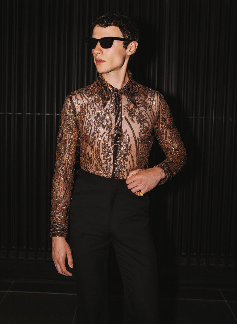 Champagne Gold Sequin Shirt