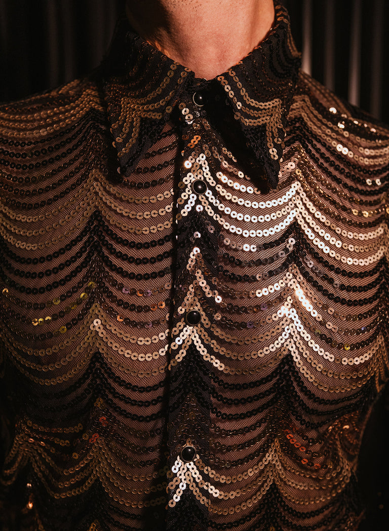 Nocturna Gold Sequin Embellished Shirt