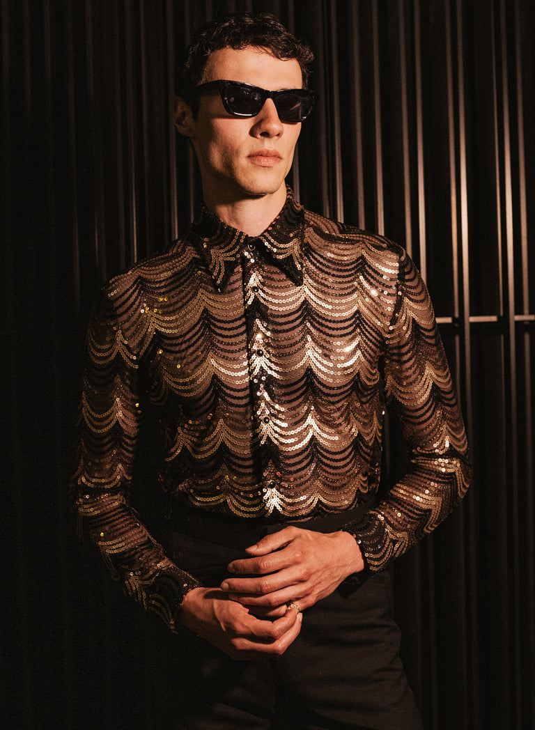 Nocturna Gold Sequin Embellished Shirt