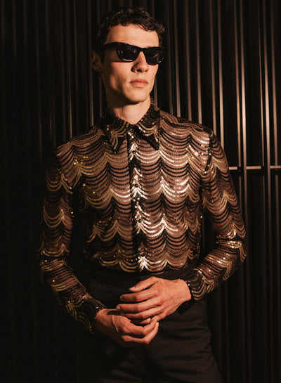 Nocturna Gold Sequin Embellished Shirt