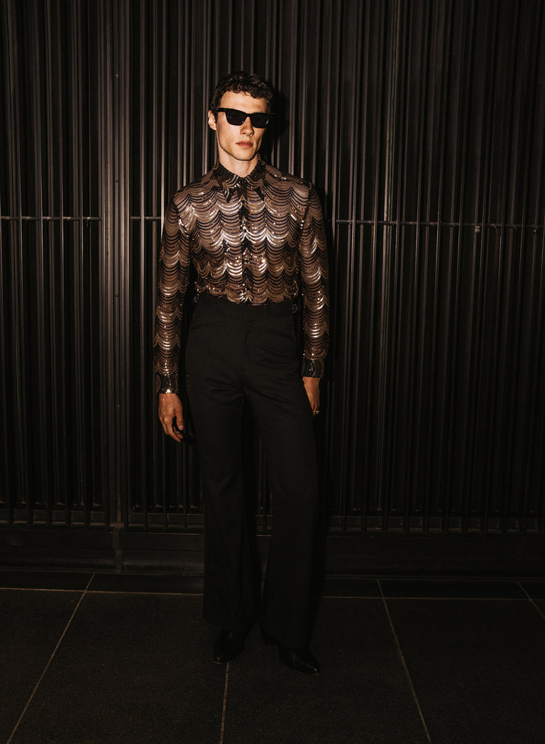 Nocturna Gold Sequin Embellished Shirt