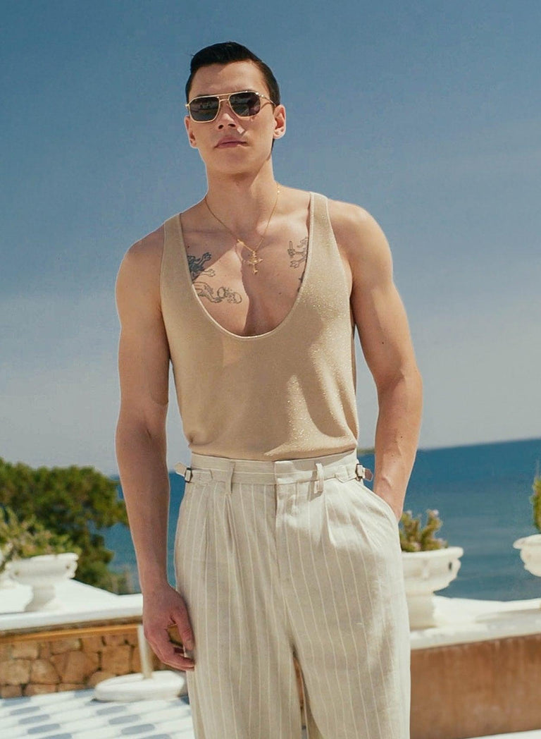 Gold Metallic Silk Knitted Scoop Vest