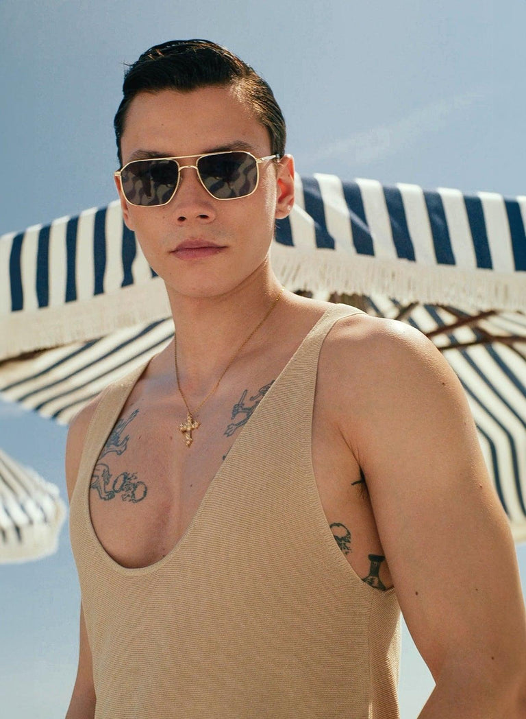 Gold Metallic Silk Knitted Scoop Vest