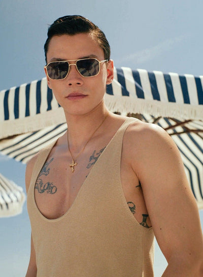 Gold Metallic Silk Knitted Scoop Vest