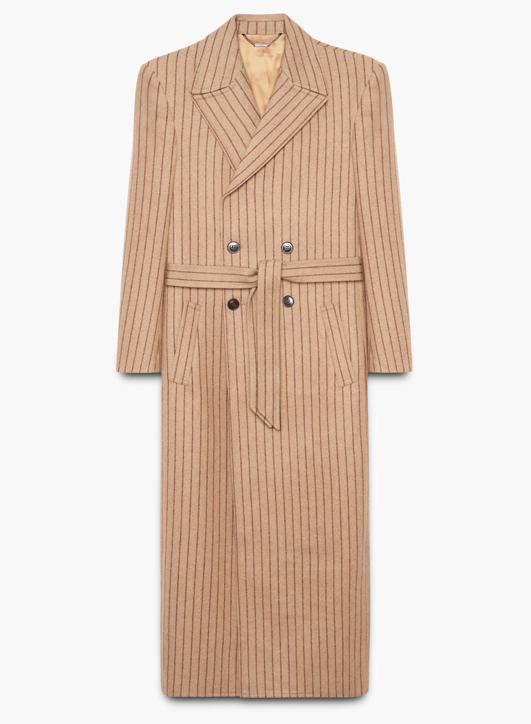 Kensington Double-breasted Striped Wool Beige Coat