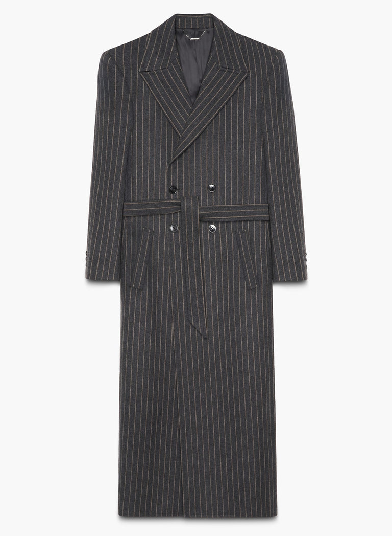 Kensington Double-breasted Striped Wool Charcoal Black Coat