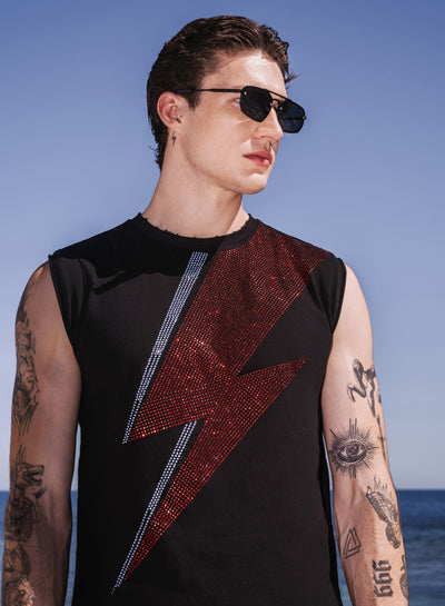 Phix X David Bowie Black Sleeveless Rhinestone T-shirt