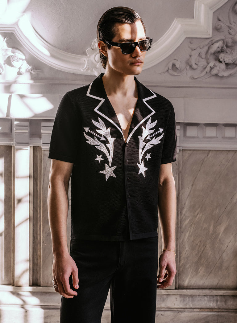 Black Embroidered Western Short Sleeve Shirt