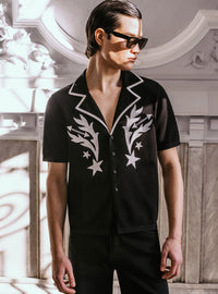 Black Embroidered Western Short Sleeve Shirt