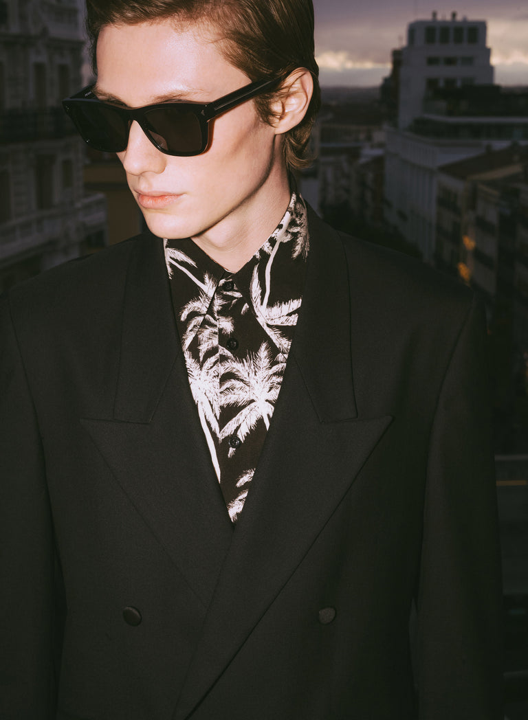 Black Viscose Palm Tree Shirt