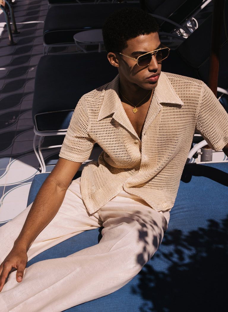 Gold Metallic Crochet Cuban Shirt Phix Gold Metallic Crochet Cuban Shirt Phix