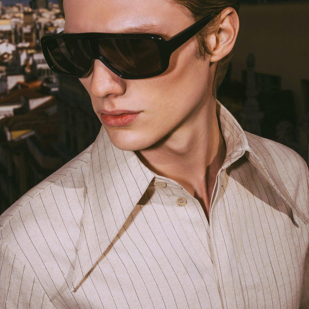 Ivory Pebbles Ivory Linen Pinstripe Dagger Collar Shirt & Phix