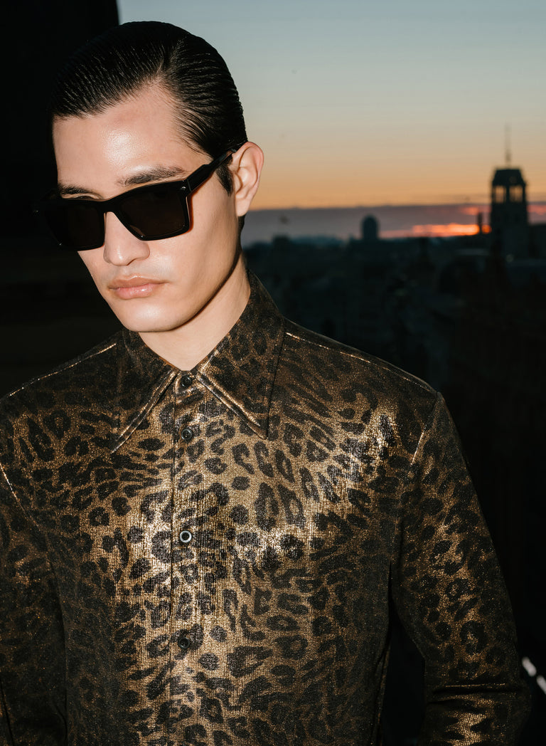 Gold Metallic Leopard Print Shirt