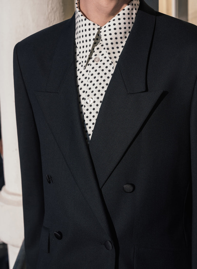 Black Double Breasted Wool Blazer