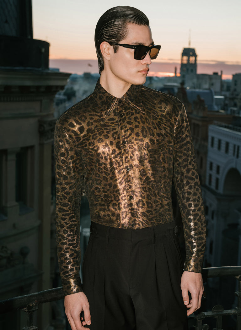 Gold Metallic Leopard Print Shirt