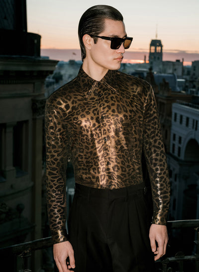 Gold Metallic Leopard Print Shirt