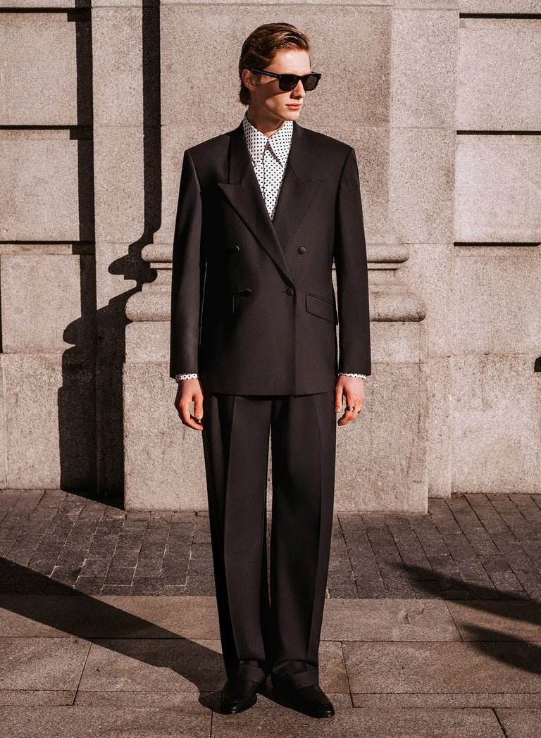 Black Double Breasted Wool Blazer