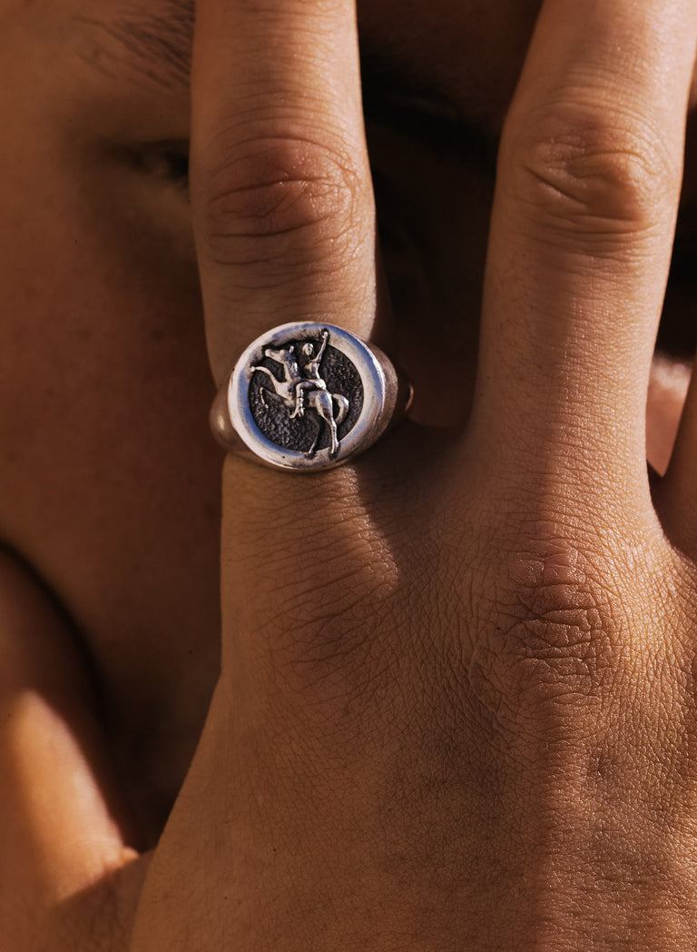 Silver Horse Western Signet Ring